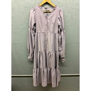 EATME Women’s Dress‎ M Lavender Ruffle V Neck Long Sleeve Tiered Button Japan